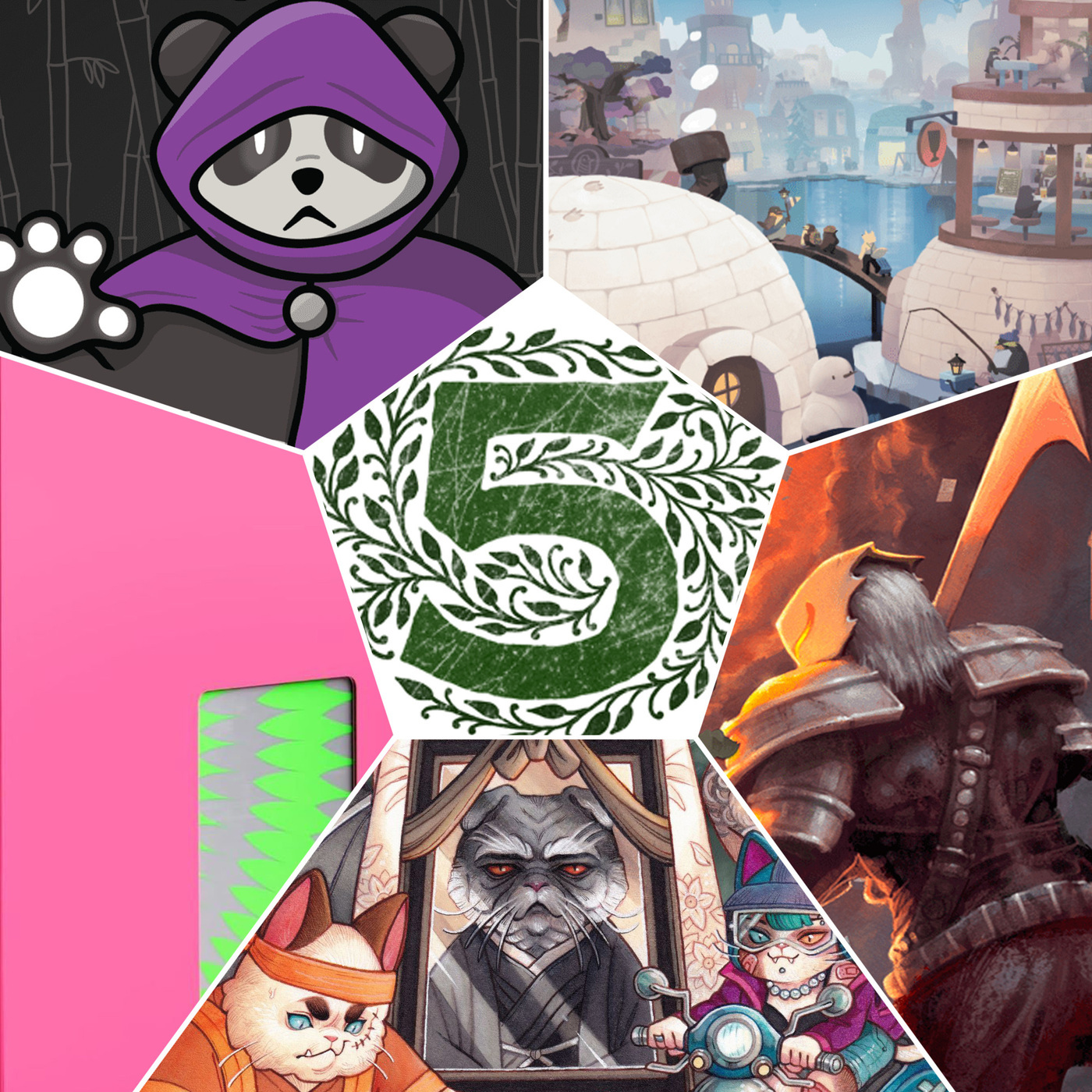The Five By 169: Slay The Spire: The Board Game, Neko Syndicate, No Thanks & I'm Out, Panda Royale, Snow Colony
