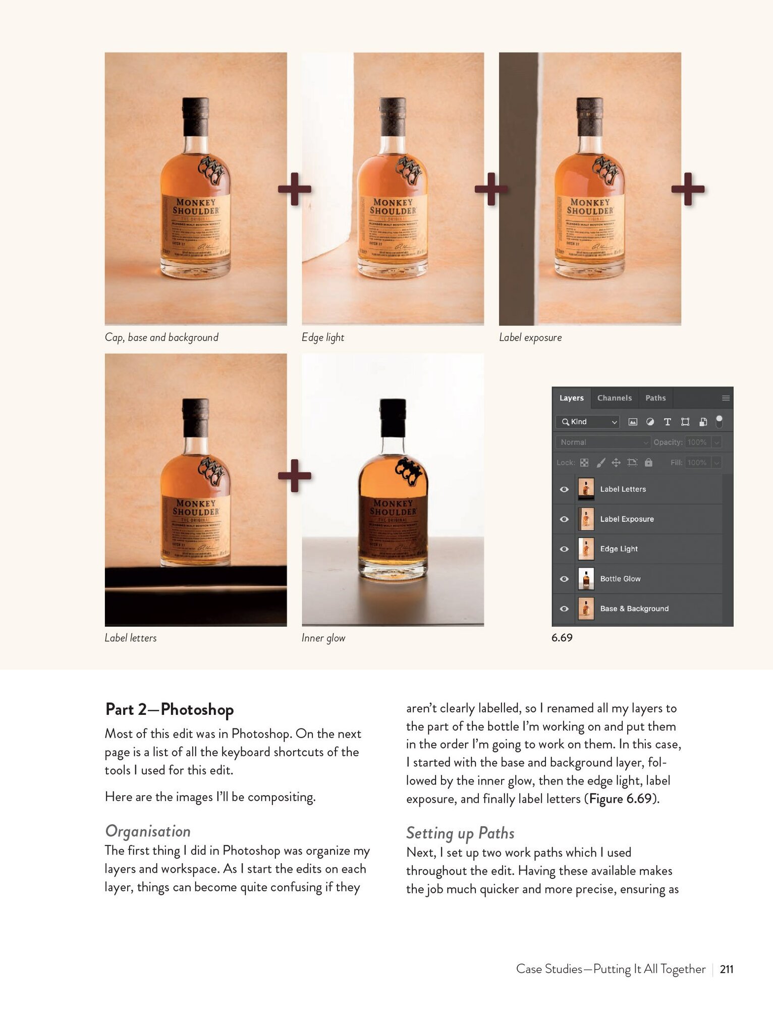 Lighting a bottle using one light and combining multiple exposures in Photoshop. (Photo by Lauren Caris Short)