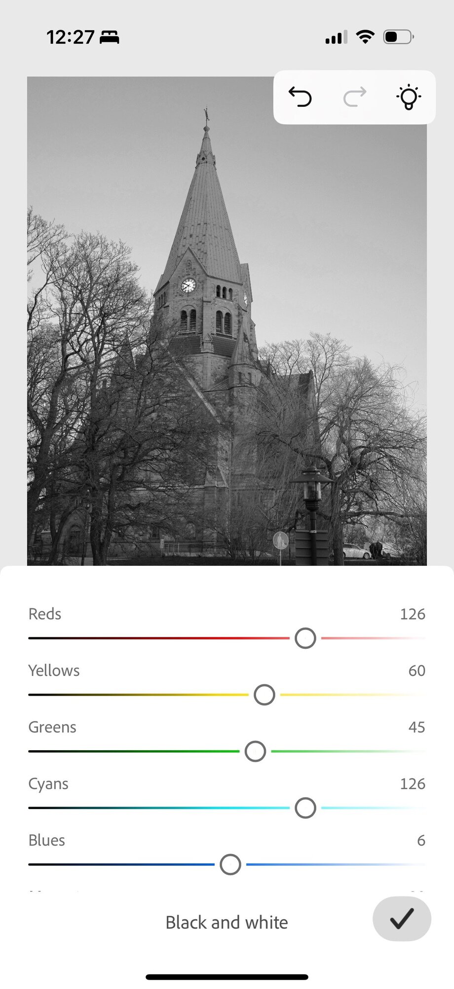 A Black and White adjustment layer.
