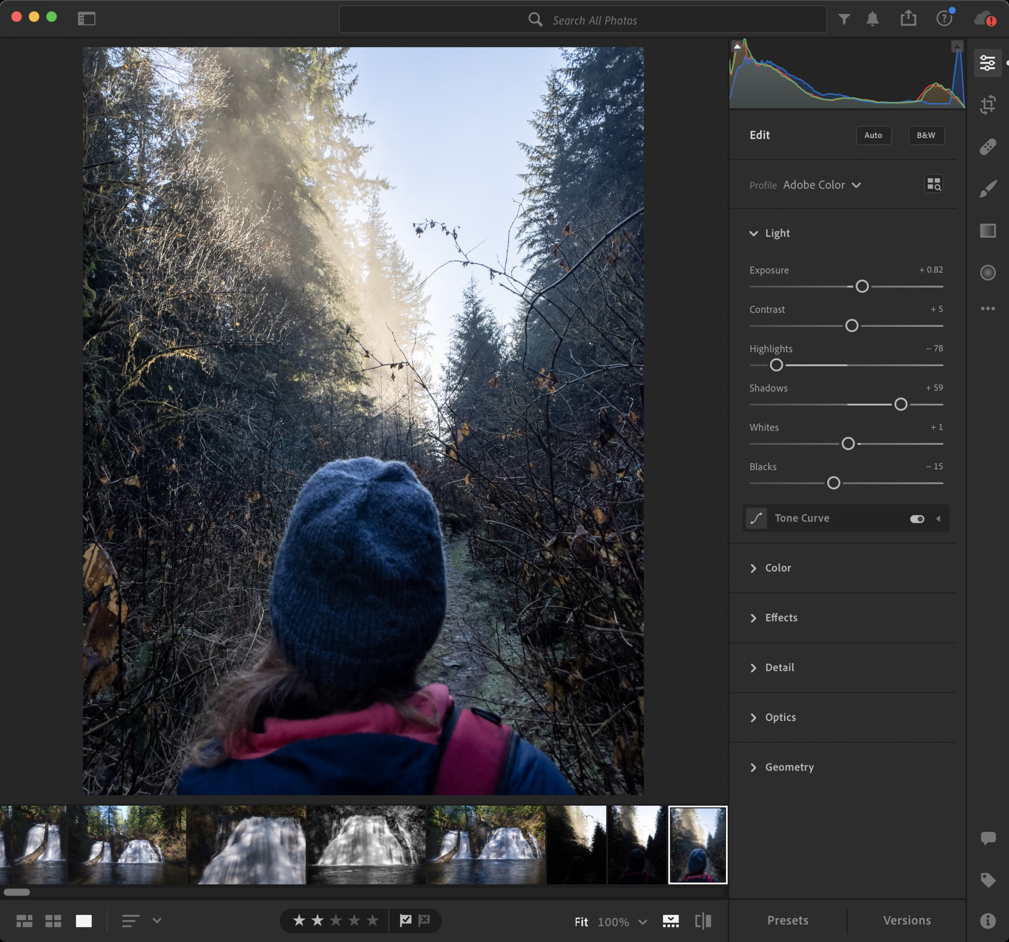 A quick edit of the ProRAW image in Lightroom reveals the color in the sky and the detail in the dark foreground. It’s not exactly the same as as it appears in the Photos app, but it’s close. We could further play with the Color settings to get it closer if we wanted.
