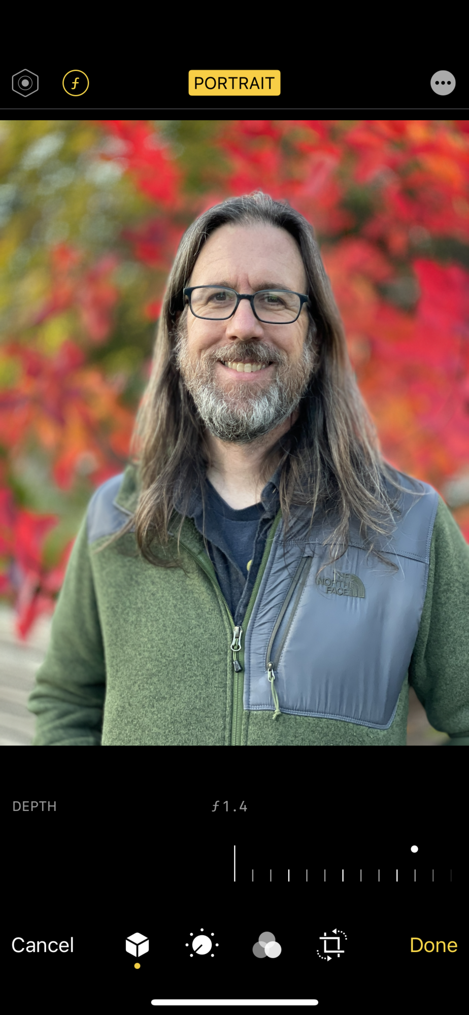 Setting the simulated aperture to a depth of f/1.4