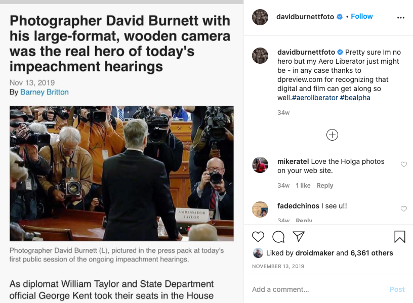 Burnett at impeachment hearings (from his  Instagram feed )
