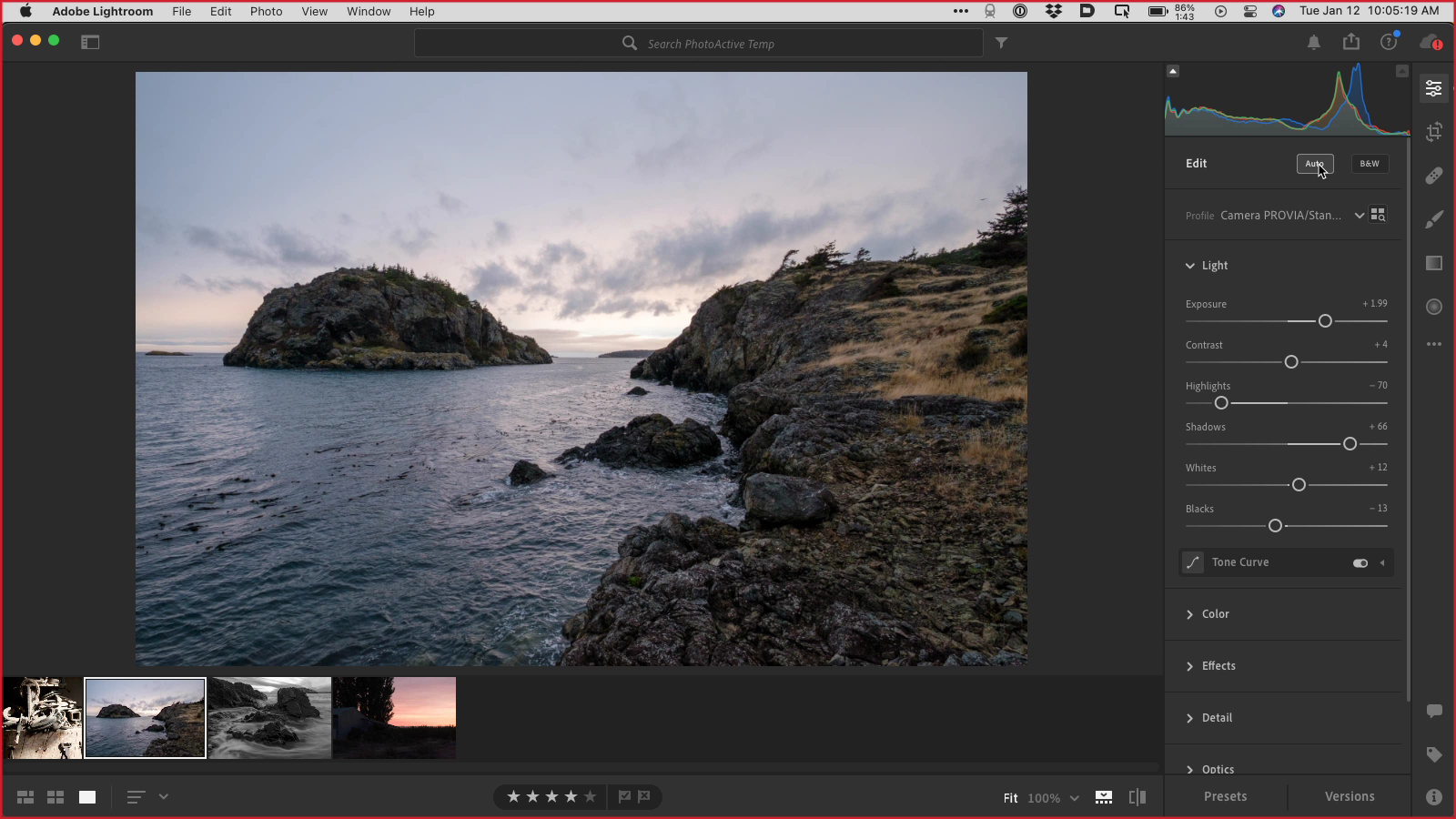 Lightroom Auto button