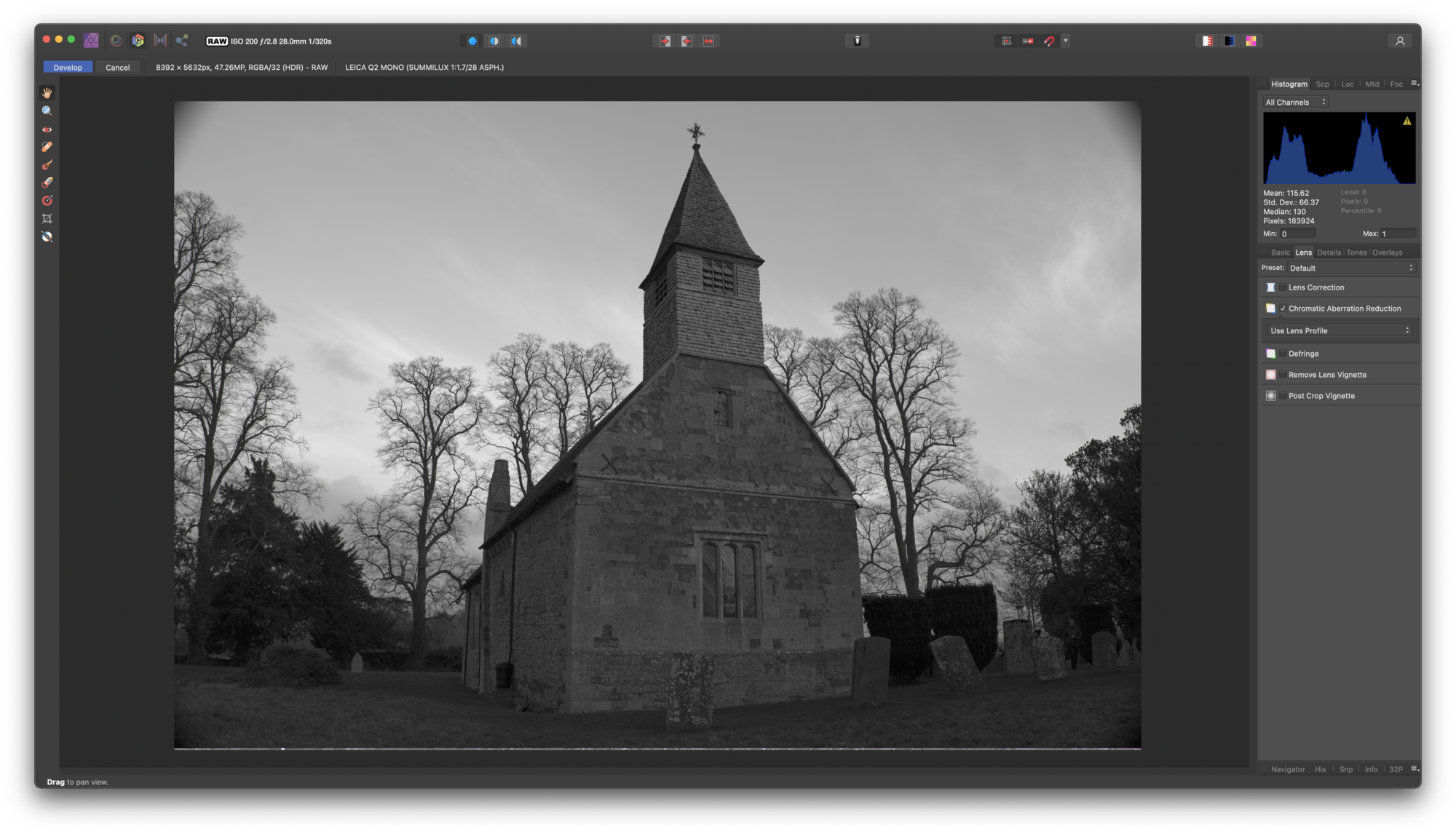 Church photo in Affinity Photo with no correction