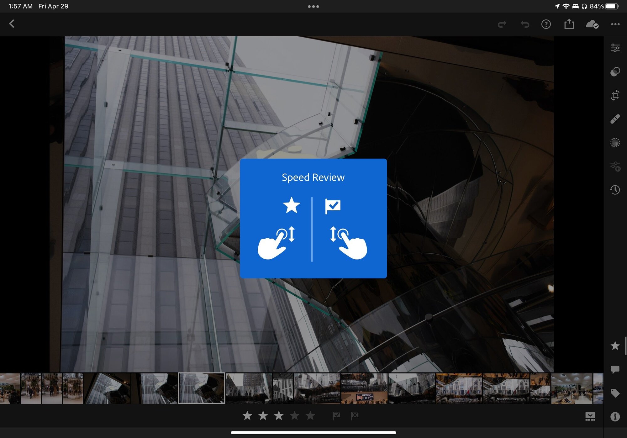Lightroom’s Speed Review controls make rating and culling images quick.