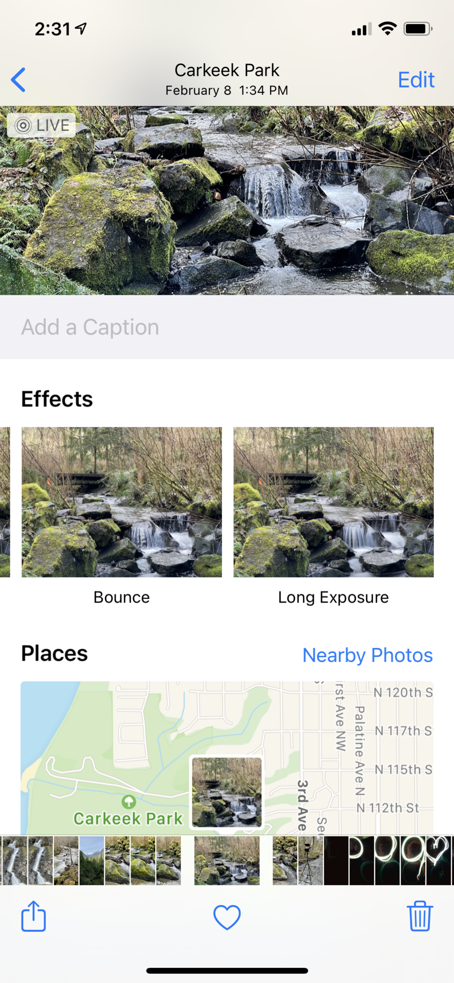 Options for Live Photos in the Photos app on an iPhone