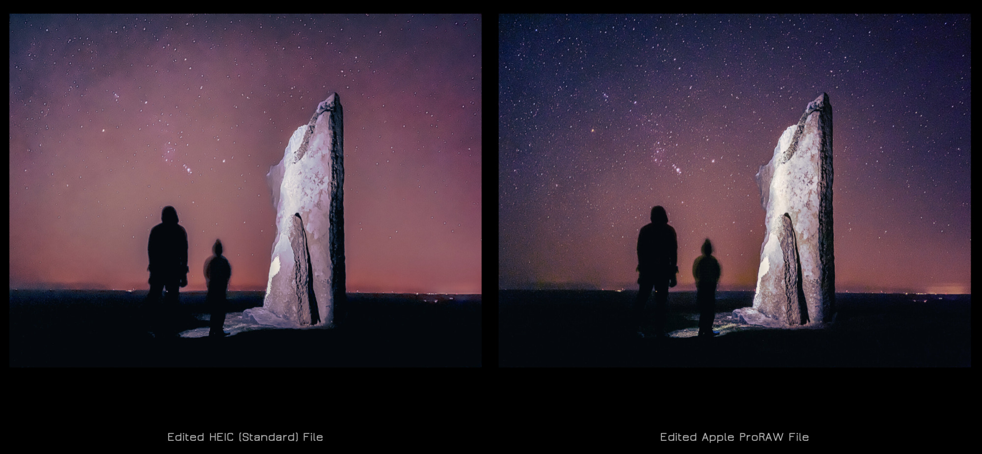 Austin Mann’s comparison of HEIC (left) and ProRAW (right) show the benefits of working with raw images.