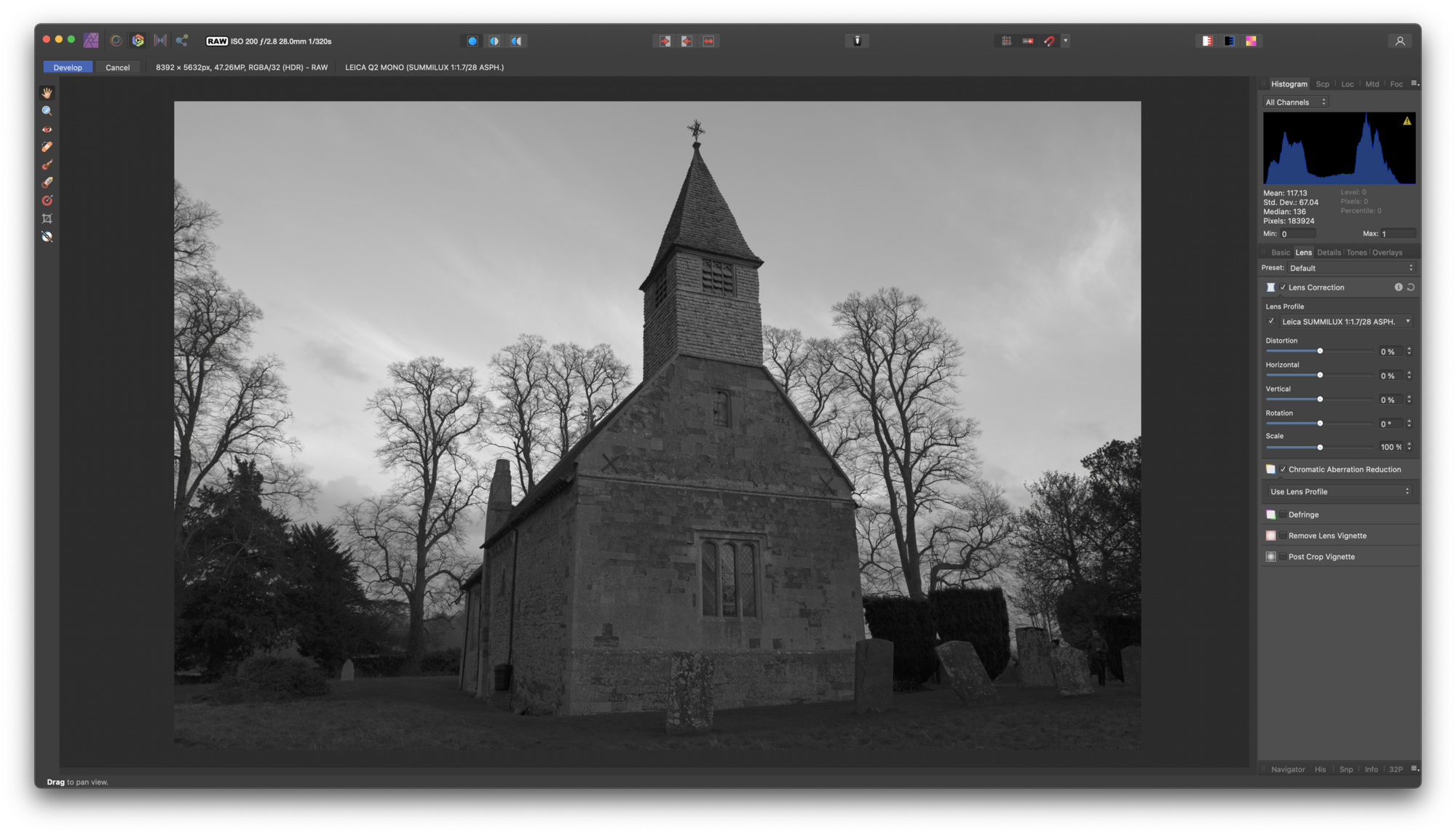 Church photo corrected in Affinity Photo