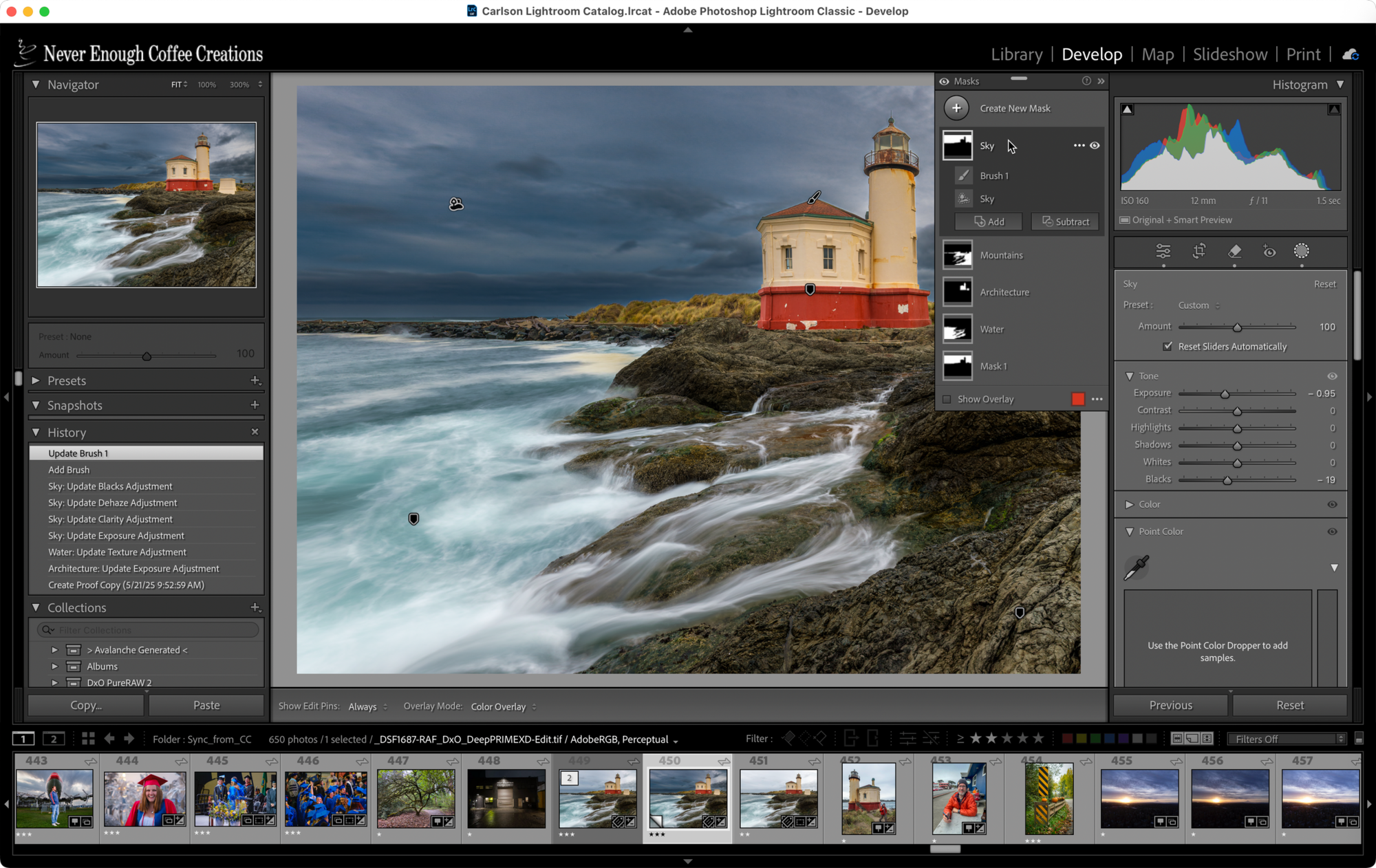 The sky has been made darker and more dramatic by adjusting the sky mask that Lightroom created.