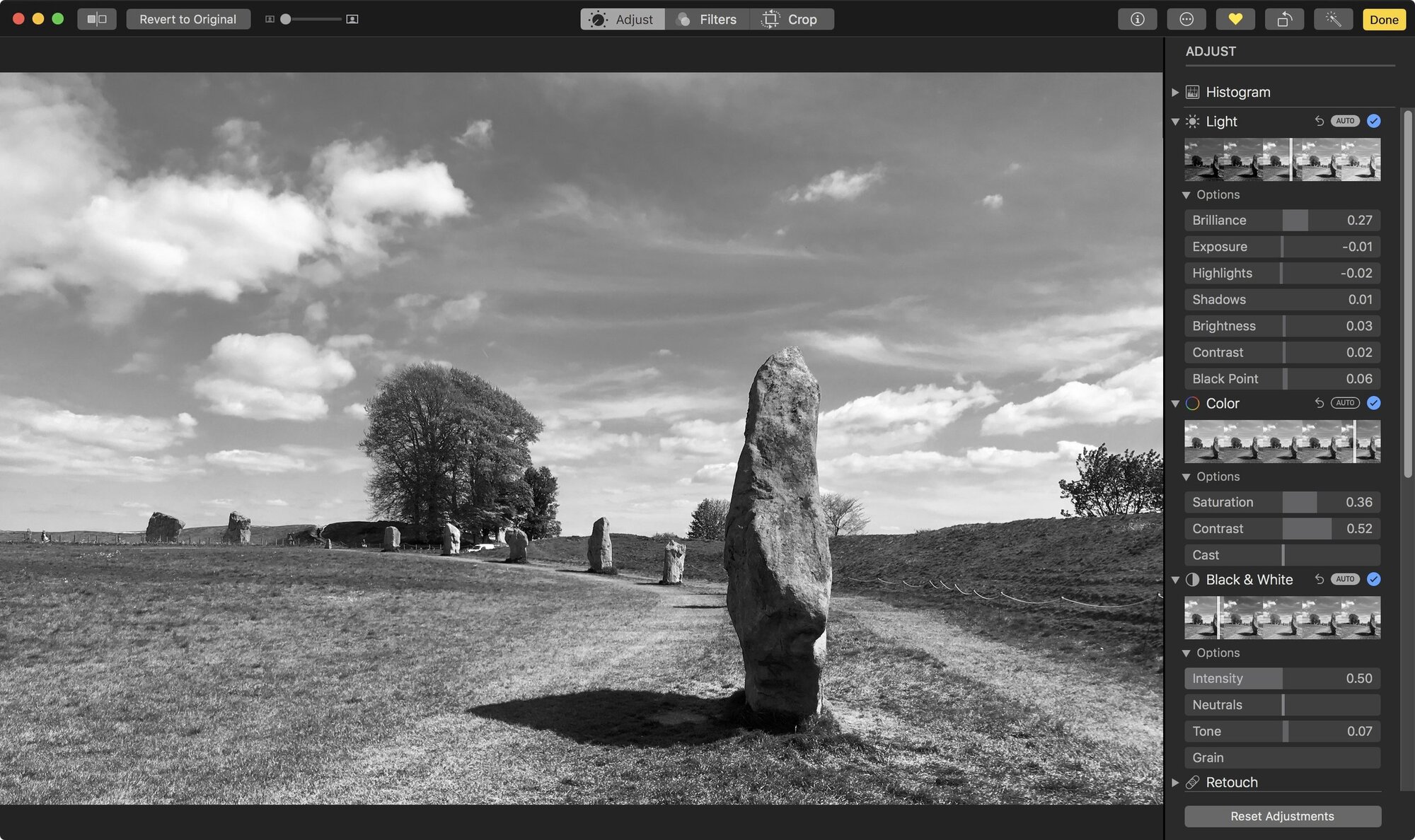 This was converted using the Auto button above the Black & White slider.