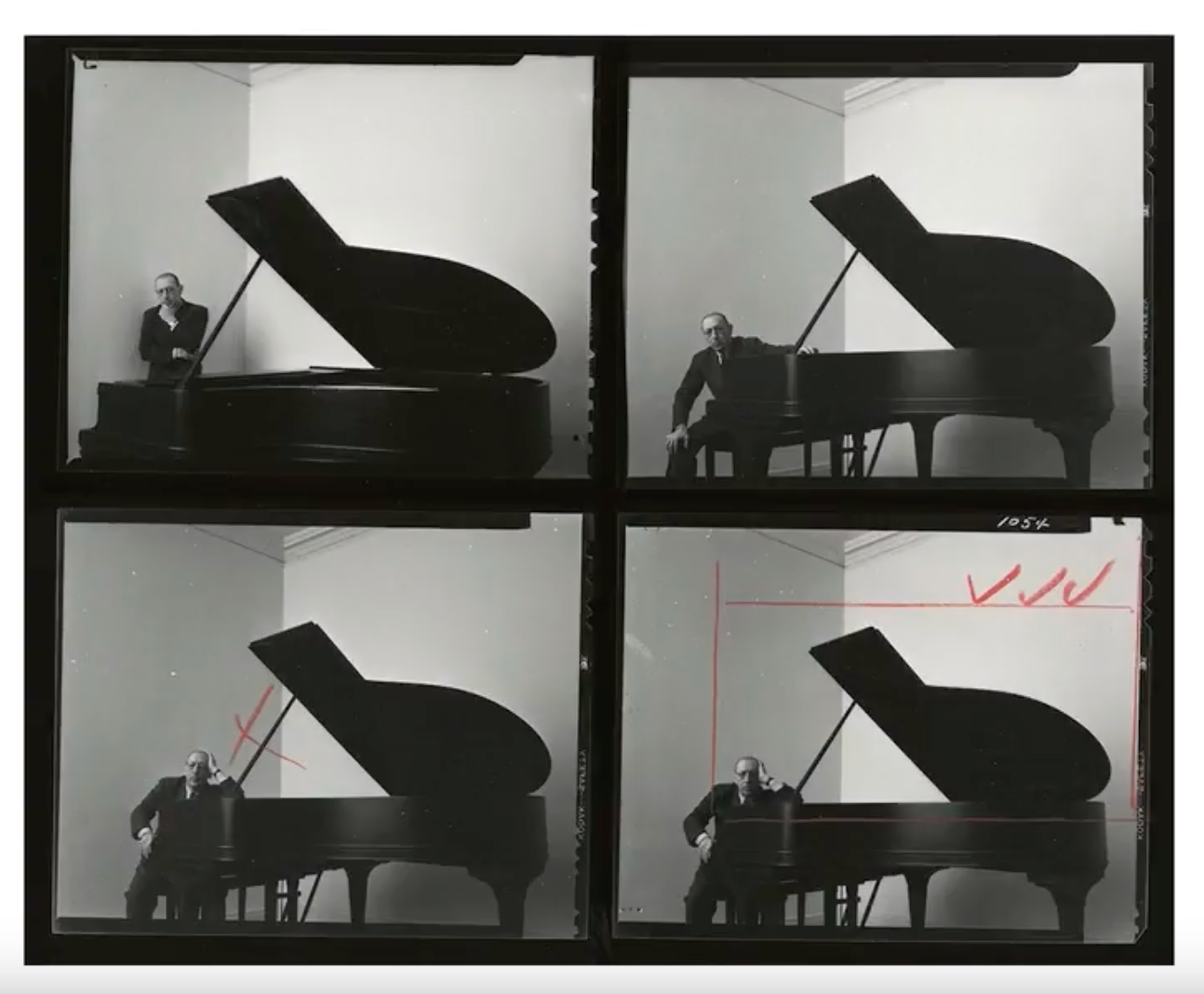 Contact sheet from Newman’s portraits of Igor Stravinsky.