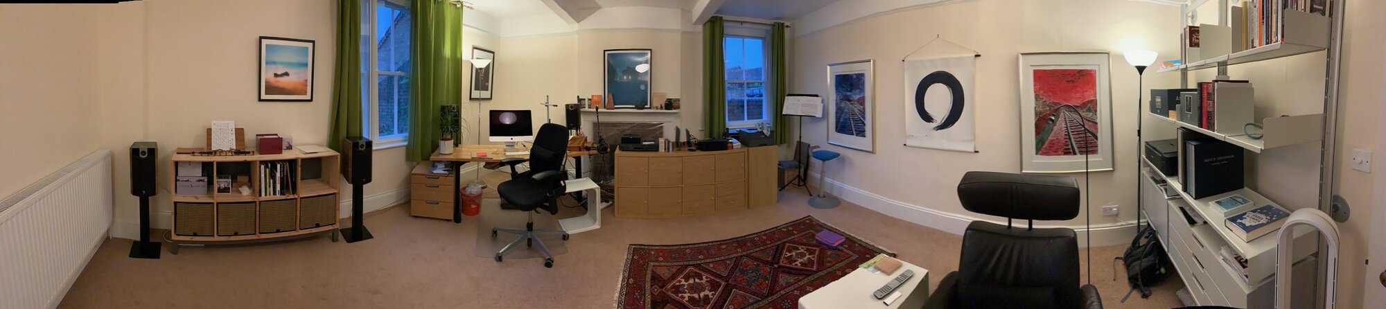 Kirk’s office panorama Camera: iPhone XS Max Shutter speed: 1/100 sec Aperture: f/1.8 ISO: 1250 Photo: Kirk McElhearn