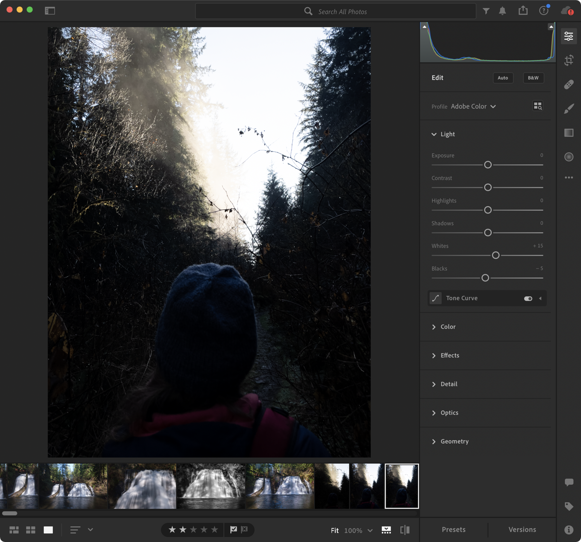 Lightroom ignores the Local Tone Mapping information and reads the ProRAW file as just another DNG. Note the extremes in the dark and light areas of the histogram.