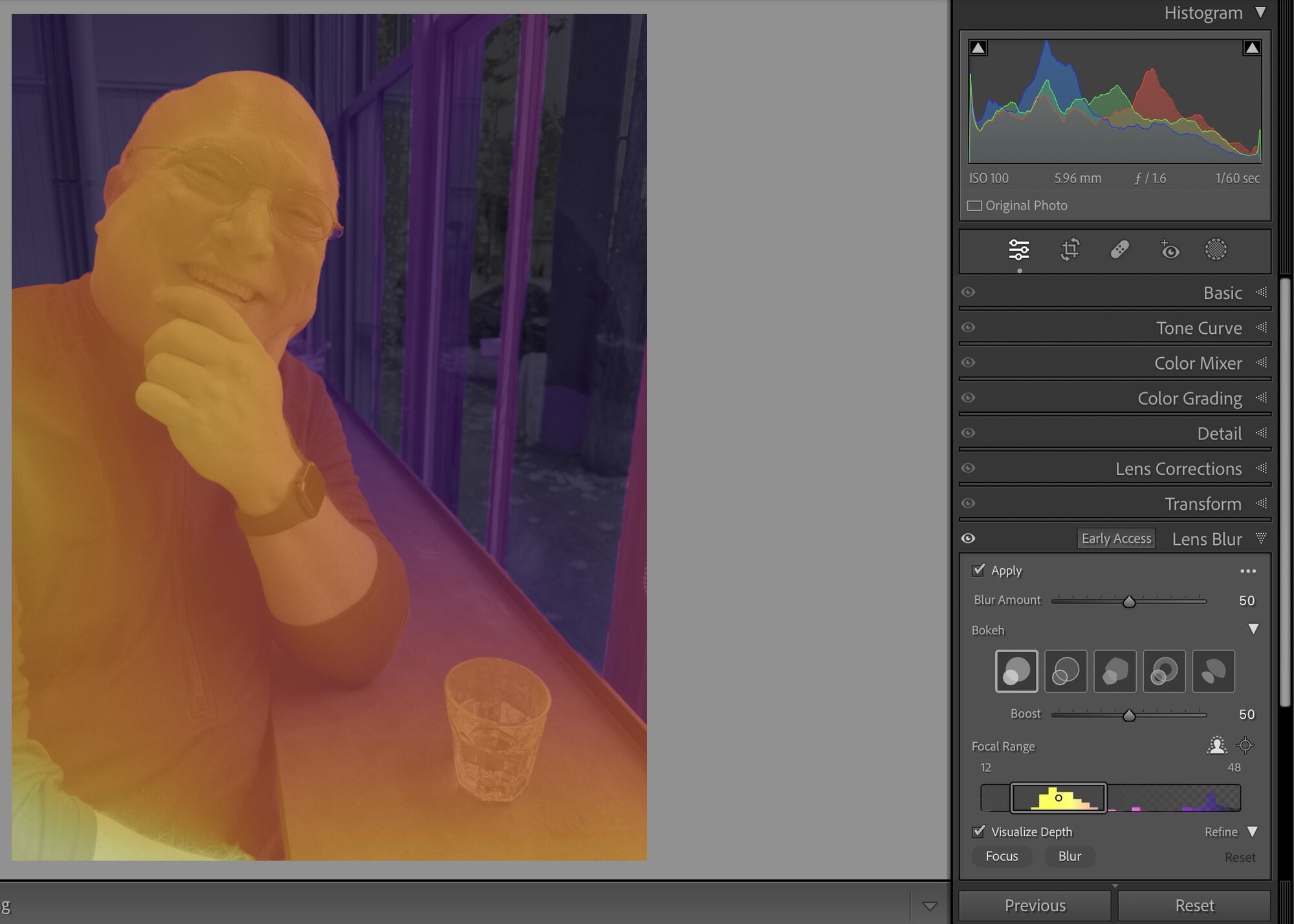 The depth map visualized indicates areas that are closer (warmer) or further (darker) from the camera.