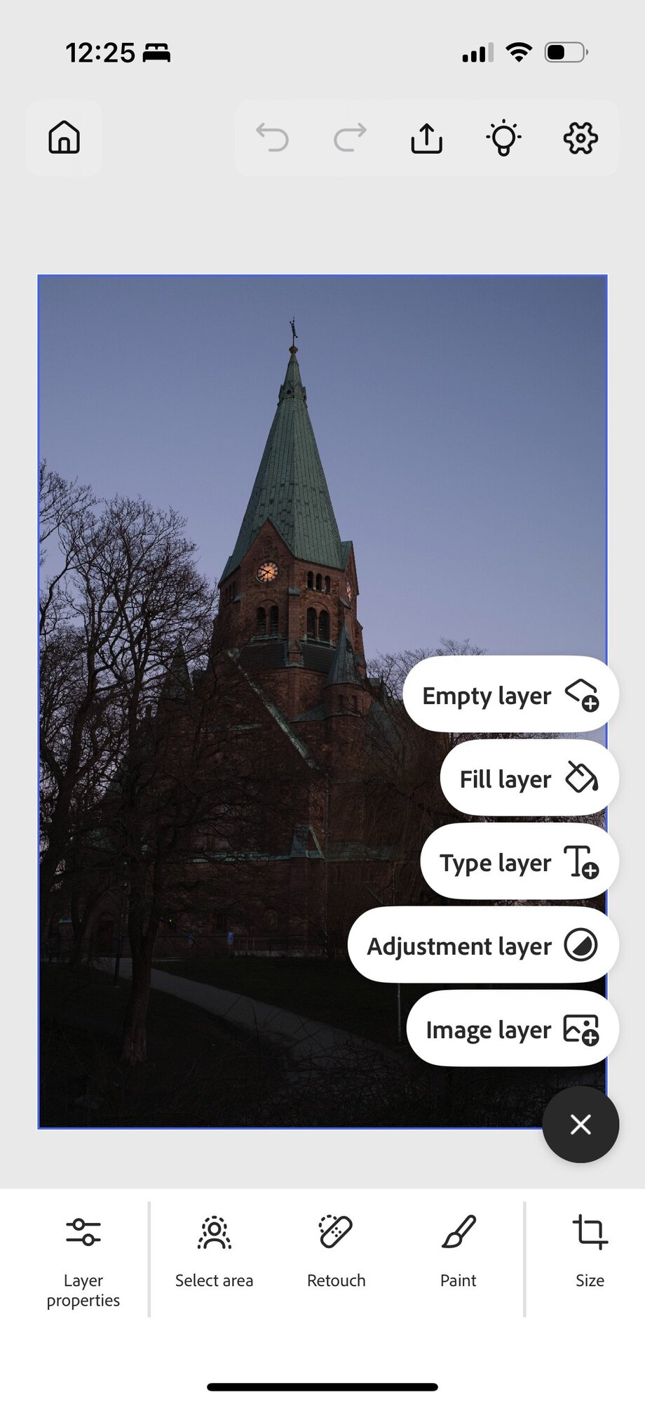 Tap the + button to add layers.